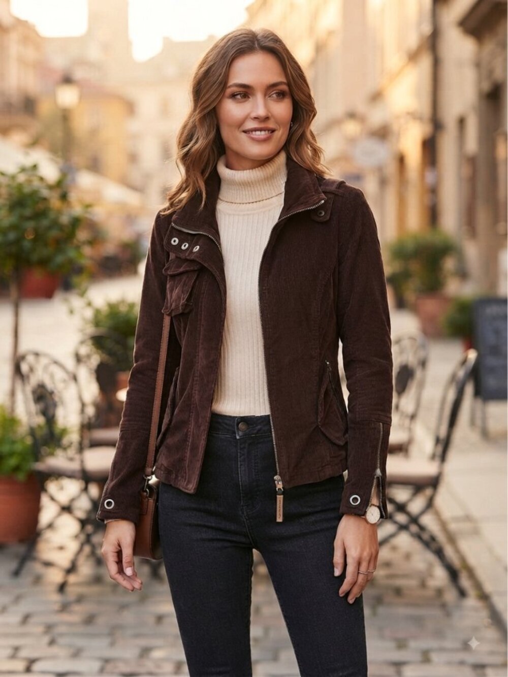 Brown Corduroy Zip Jacket 90s Y2K Retro Indie Boho Moto Utility Fall Streetwear